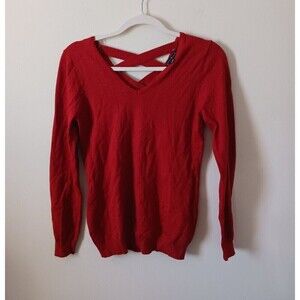 Love Ellie Stitch Fix Sweater Crost Back Long Sleeve V Neck Rust Orange XS